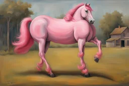 a pink horse like a 19th painting