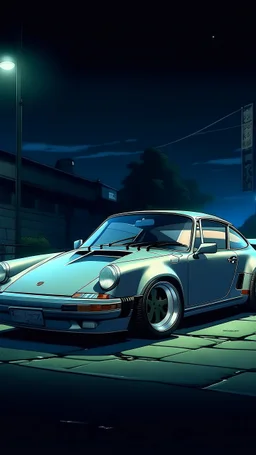Anime, clean Porsche 911, in tokyomake, no glitches, night setting