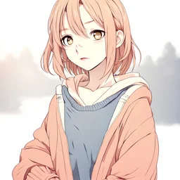 Teenage girl in cute sweater, anime style, front facing, looking into the camera,