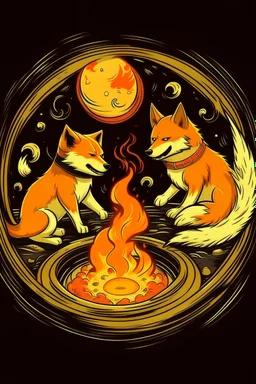 Doge fighting kat and fire ring and fox