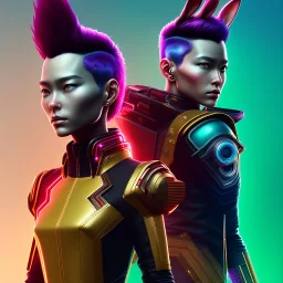 MCU Portrait, Front image. cyberpunk Asian woman, pink short hair. rabbit mask, latex suit. Red, black, gold, color. Punk style. Gradient background, highly detailed, concept art, smooth, unreal engine 5, god rays, ray tracing, RTX, lumen lighting, ultra detail, volumetric lighting, 3d, finely drawn, high definition, high resolution.