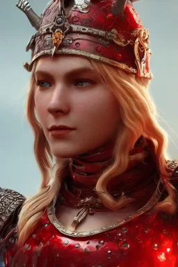 highly detailed girl viking queen, red glass armor, cinematic lighting, 4k, 8k, octane render, digital concept art, trending on artstation, pinterest, extremely detailed, ambient lighting.