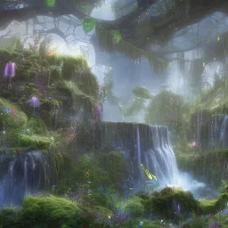 magical blu castel, bioluminsescent plants, 8k resolution, dynamic lighting, ultra hyperdetailed, waterfalls, ultra colourful flovers and butterflys,, very small details, realistic.