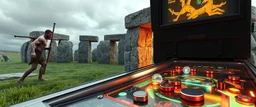 stone age pinball played by stone age man 4d rendering by the stone henge