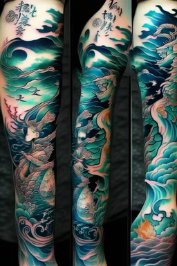 Tattoo sleeve zodiac sign aquarius ukiyo-e