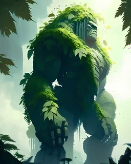 A towering yet gentle colossus, a massive creature composed of living, verdant foliage, nurturing and protecting the environment and its inhabitants.