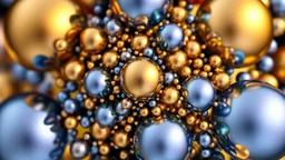 a mandelbulb 3d fractal made of small metallic random color spheres