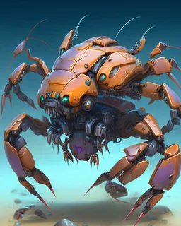 A crab which is mechanized, highly detailed with transformers art style and visuals