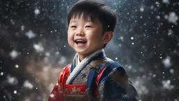 Magical Fantastic young happy Chinese child, Liquid Structure, Flying snowflakes, excitement, Splash, Portrait Photography, Fantasy Background, Intricate Patterns, Ultra Detailed, Luminous, Radiance, Ultra Realism, Complex Details, Intricate Details, 16k, HDR, High Quality, Trending On Artstation, Sharp Focus, Studio Photo, Intricate Details, Highly Detailed