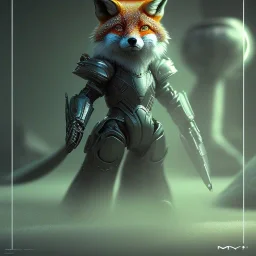 Armor wearing Fox, character design,ultra realistic,shiny, smooth, studio quality, octane render, Surrealism, Triadic colour scheme,ambient lighting polaroid, 100mm