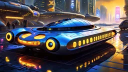 A masterpiece conceptual digital painting of a prototype, experimental (((Pac-Man)))-hovercraft hybrid, with ultra-detailed holographic eyes and LED light accents, in a cyberpunk background, Syd Mead art style, sci-fi, cyberpunk, game art, intricate details, HDR, beautifully shot, hyperrealistic, sharp focus, dim foul lighting, 64 megapixels, perfect composition, high contrast, cinematic, atmospheric, moody.