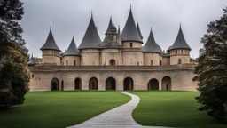 2055, rule of thirds, delightful, sensitive, confident, undulating sinusoidal castle with pointed hyperbolic roofs, delicate, wind and rain, symmetrical, exquisite architecture, innovative design, perfect symmetry, award-winning photograph, beautiful composition, filled with beautiful detail, delicate colour, chiaroscuro