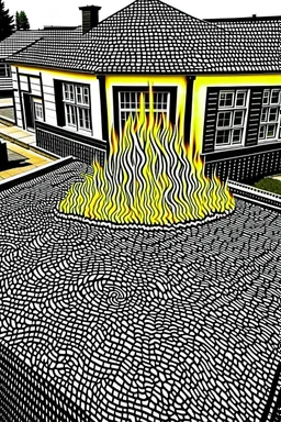 The Roof is on Fire; street art; optical art; m. c. escher; black sharpie