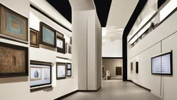 Interactive display screens in the Naqshahat Museum showroom, measuring 10 meters by 14 metres