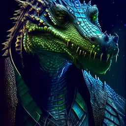New Jersey Gator Man large humanoid alligator bipedal crocodile unknown species evolved dinosaur or pristichampus rollinatii, Aura, Fractal Environment, Cyberwave, Fantasywave, Witchcore, Hackercore, Intricate, Mottled, Light novel cover art, studio portrait, candid shot portrait, 35mm lens, Isometric view, exact detail, exceedingly real, naturally real, Gloomy lighting, Traditional lighting
