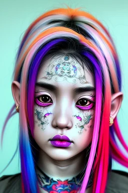 asian cool stylish, billie elish lookalike, with piercings,rainbow hair, androgynous look, epic colour treatment, cinematic colour treatment, meticulously intricate perfectly symmetrical extremely detailed, pixiv daily ranking, pixiv, extreme depth of field, artstation, spectacular details, volumetric lighting, masterpiece, cinematic, Hollywood production, 8k resolution, high definition, max octane render, vivid colors, max resolution, max perfectionism, realistic composition, professional photo