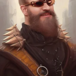 a _ fantasy _ style _ portrait _ painting _ of white male spiky hair short head smile beard round face steampunk goggles rpg dnd oil _ painting _ unreal _ 5 _ daz. _ rpg _ portrait _ extremely _ detailed _ artgerm _ greg _ rutkowski _ greg