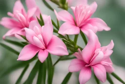 oleander flower, close-up, blurred background; pink blooming nerium, high definition,