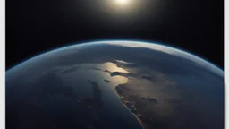 تصوير جوي للأرض من الفضاء، حيث يظهر الكوكب الأزرق الجميل في خلفية مظلمة وغامضة. تتلألأ سطح الأرض بألوانها المتعددة، ويتجلى لمحة من السحب والمحيطات. تنعكس ضوء الشمس بلطف على الجانب المضاء، مشيرةً إلى التنوع والجمال الذي تحمله هذه الكوكبة المعجزة.