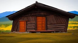 wooden house in the highlands of mongolia