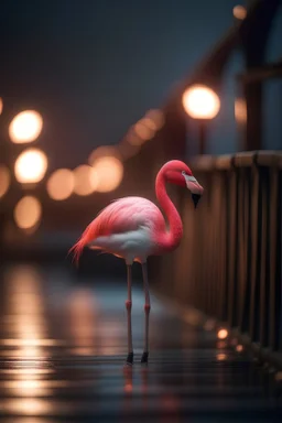 portrait of the flamingo on bridge over waves ,shot on Hasselblad h6d-400c, zeiss prime lens, bokeh like f/0.8, tilt-shift lens 8k, high detail, smooth render, down-light, unreal engine, prize winning