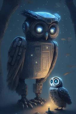 I want a robot and a Nightowl and artificial intelligence combined in one image.