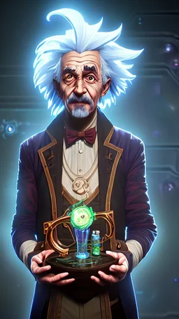 Albert Einstein, detailed and intricate calligraphy ink painting of a "cyborg Mad Scientist" holding beakers, outer space Background cosmic fractals, dystopian, concept art, unreal engine 5, god rays, ray tracing, RTX, lumen lighting, ultra detail, volumetric lighting, 3d, finely drawn, high definition, high resolution. award-winning: professional portrait: atmospheric: commanding: fantastical: clarity: 16k: ultra quality: striking: brilliance: stunning colors: amazing depth: masterfully crafted