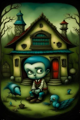 lobo sopla una casa. al estilo de benjamin lacombe