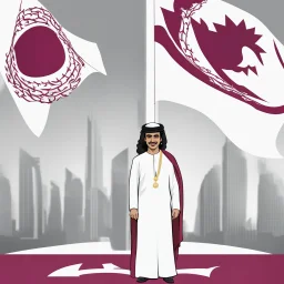 Prince Tamim bin Hamad with the flag of Qatar in the background