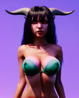 art of a short Succubus girl with black ram horns and deep red hair with green eyes, soft lighting, complimentary pastel gradients, high definition, 3d icon clay render, blender 3d