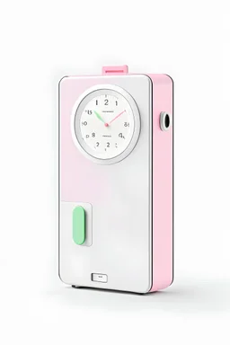 Handheld pocket Time Machine designed by Dieter Rams. Pastel colors.