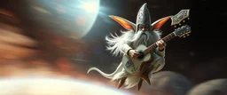 weightless,high speed blur, fluffy as hell illithid high priest gremlin guitar acoustic banger, instrumental, celtic, georgian, gypsy jazz, back on track portrait of space captain gnome lich, , priest psycho, in cockpit, celtic knot hollow tube transparent core ornate indented space ship, shiny bright mega ship flourescent white blue like bubble gum with a few big windows and decks, interdimensional twister, rock against colored spaced fog, space interior. split tail, winged serpent, glowing aur
