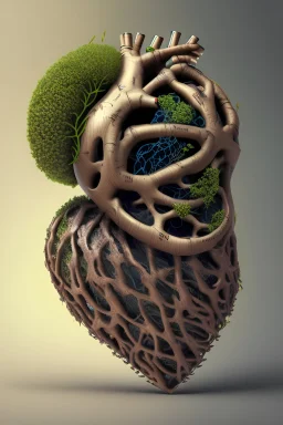 a human heart hybridized with tree roots and alien technology