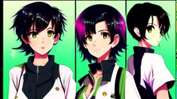 Relaxed and Stylish Anime 90s , short black hair , two personalities