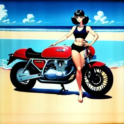 fullbody inside frame,Beach,classic style concept, vintage motorcycle vehicle, retro design study, classic steel wheels, toned colors