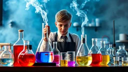 Secondary school practical chemistry lesson. Fantasy, photographic quality and detail, award-winning image, beautiful composition.