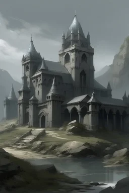 A gray monastery made out if steel painted by Francis Danby