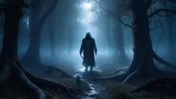 wraith walking in the haunted forest. misty ground. exquisite realism, a masterpiece, dark fantasy concept art, dynamic lighting, hyperdetailed, intricately detailed, deep color, Unreal Engine, volumetric lighting, Epic cinematic brilliant stunning intricate meticulously detailed dramatic atmospheric maximalist digital matte painting