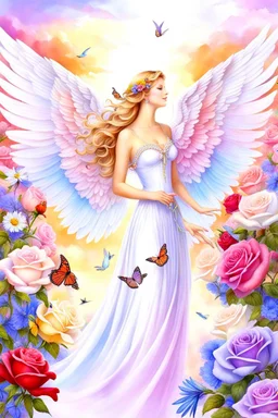 Beautiful angel, Trés belles roses, rainbows, beautiful colors, gardens , flowers, cascades,Birds, butterfly