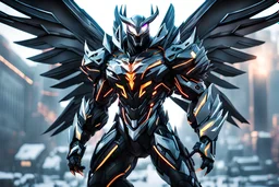 Cyber Machine venom in 8k anime realistic drawing style, volibear, thunder, neon effect, close picture, snow, black wings, apocalypse, intricate details, highly detailed, high details, detailed portrait, masterpiece,ultra detailed, ultra quality