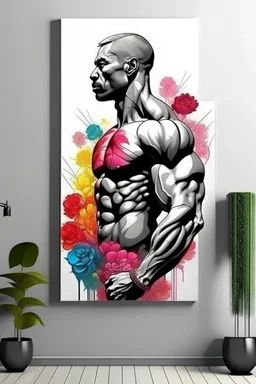 profile man wall art floral bodybuilder