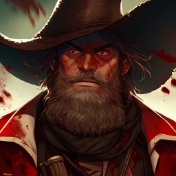 Portrait, bearded, Gunslinger, Cowboy, cowboy hat, serious face, Blood Splatter
