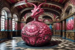 A blackish pink underground dragon palace designed in Matryoshka dolls painted by Claude Monet