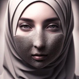 close up portrait of woman in hijab morphing into duststorm, blowing dust, hijab and face turning into dust, artwork manipulation, ray tracing, sharp focus, fine detail, highly intricate, modern surrealism painting, defined cracks and breaks, high-quality, volumetric lighting, 8k, ultrahd, George Grie, Marco Escobedo, Igor Morski,Brian Froud, Howard Lyon, Selina French,