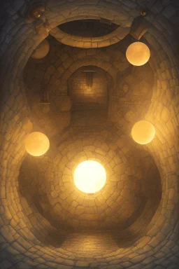 abstract, Moon like lamp in a dwarven mine underground, dungeon
