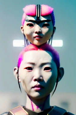 portrait, Asian cyborg woman, samurai warrior :: symmetry photography, cyberpunk style, cyborg eyes, pink hair :: wires connect, perfect eyes, samurai helmet, tiger mask, black samurai army, katana, ghost in the shell, pink, white, black, glow eyes, cinematic, Ultra realistic, dark scene, soft color, highly detailed, unreal engine 5, RTX, ultra detail, 3d, finely drawn, high definition.