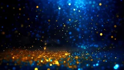 abstract background with Dark blue and gold particle. Golden light shine particles bokeh on navy blue background.
