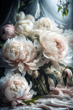 professional foto fantasy, beautiful bouquet of white,realistic photo,sketch, delicate drawing,oil painting, beautiful landscape, branch of large lush white and pink lace peonies of large flowers, pixel graphics, lots of details, sensuality,realism, high quality, decoration, hyperdetalization, professionally, filigree, hyperrealism, transparency, delicate pastel tones,backlight, contrast,fantastic, fabulous,unreal, translucent,luminous, clear lines,light green,white and pink