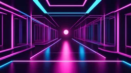 3d render, abstract minimal background, glowing lines, blank space, pink blue neon lights, ultraviolet spectrum, virtual reality corridor, laser