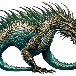 an asian dragon with scales and fur, spikes along spine